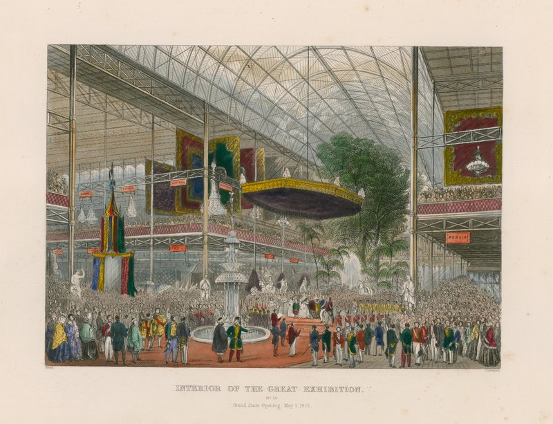 Innenansicht der Großen Ausstellung, Große Staatseröffnung, 1. Mai 1851 von English School