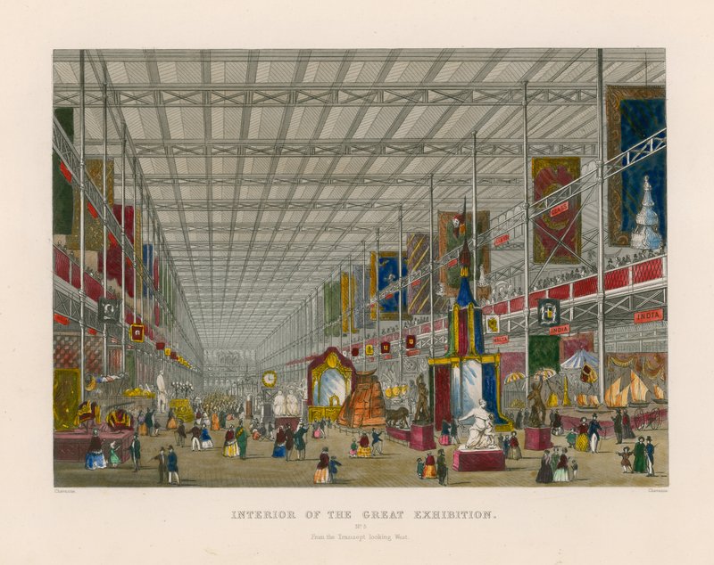 Innenansicht der Großen Ausstellung, vom Transept nach Westen blickend von English School