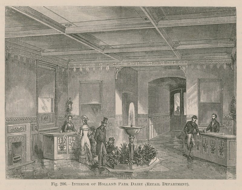 Innenraum der Holland Park Molkerei, Einzelhandelsabteilung von English School