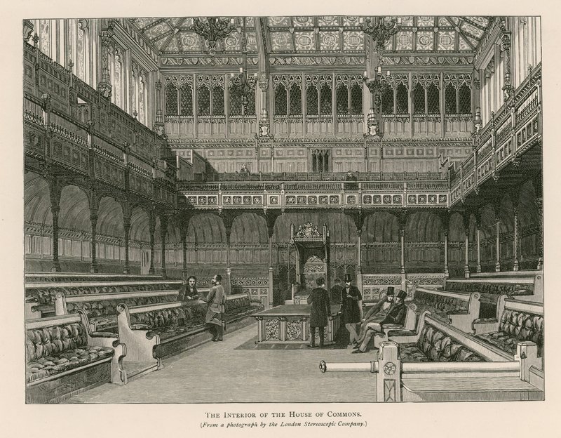 Innenansicht des House of Commons, Westminster, London von English School