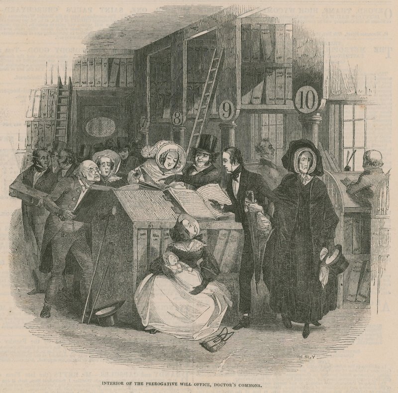 Innenansicht des Prerogative Will Office, Doctors Commons, London von English School