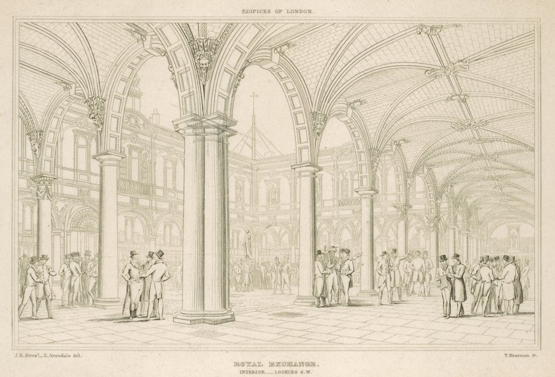 Innenansicht der Royal Exchange, London, Blick nach Südwesten von English School