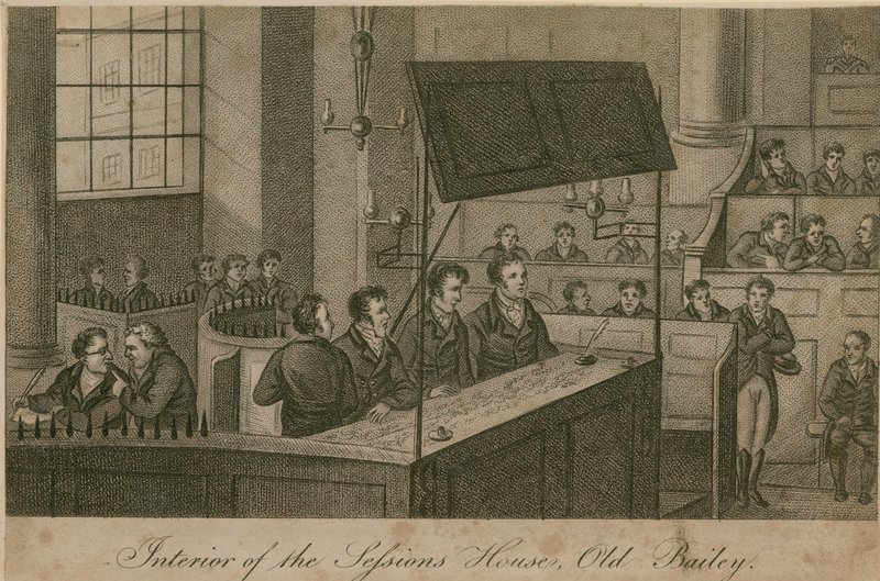 Innenansicht des Sitzungshauses, Old Bailey von English School