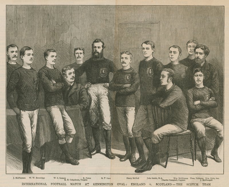 Internationales Fußballspiel im Kennington Oval; England gegen Schottland, das schottische Team von English School