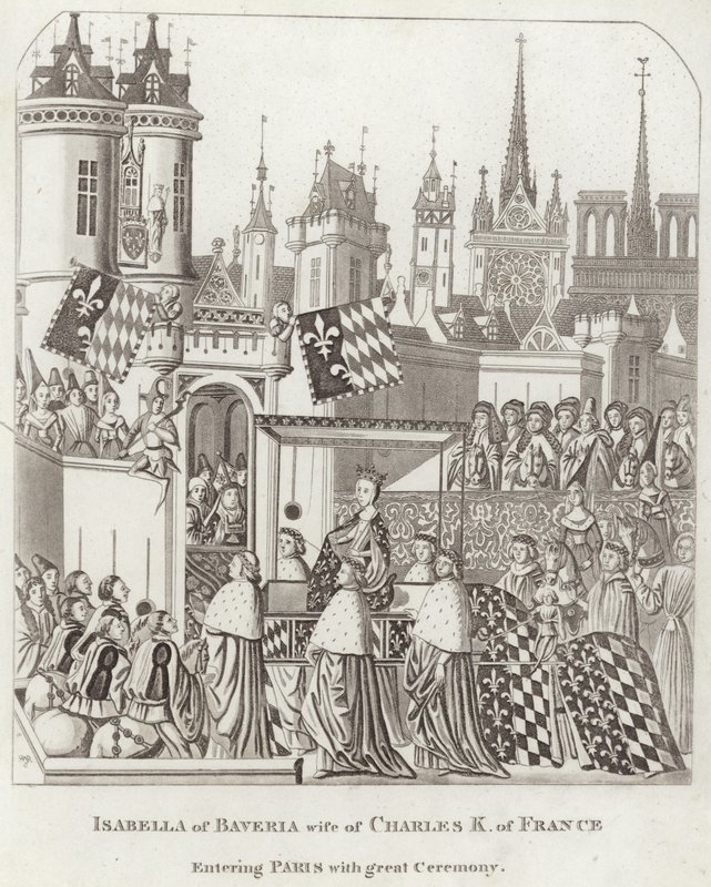 Isabella von Bayern, Ehefrau von Karl K. von Frankreich, zieht mit großem Zeremoniell in Paris ein von English School