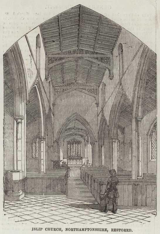 Islip Kirche, Northamptonshire, restauriert (Gravur) von English School