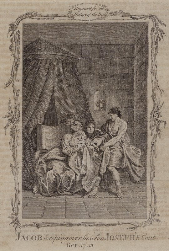 Jakob weint über den Mantel seines Sohnes Joseph (Gravur) von English School