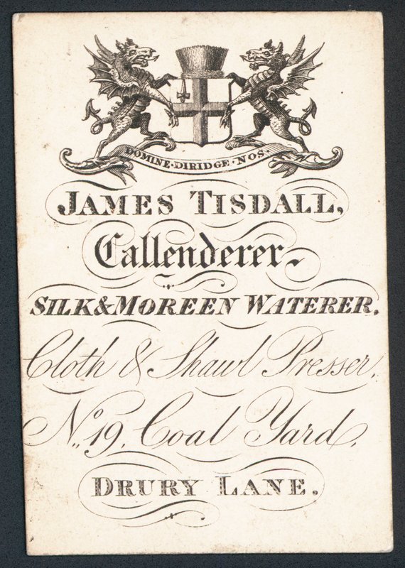 James Tisdall, Kalandrierer, Seiden- und Moreenwasserer, Visitenkarte von English School