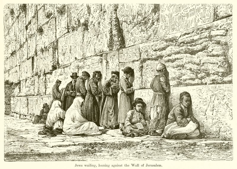 Juden klagen, lehnen sich gegen die Mauer von Jerusalem von English School