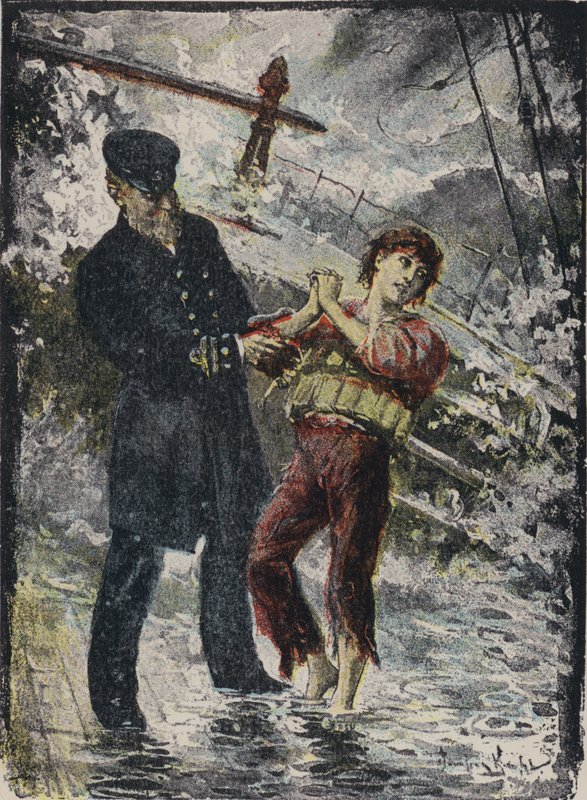 John Alexander Strachan, Kapitän des Dampfschiffs Cyprian, gibt einem jungen blinden Passagier seine Schwimmweste, bevor das Schiff 1881 bei einem Sturm vor der walisischen Küste sank von English School