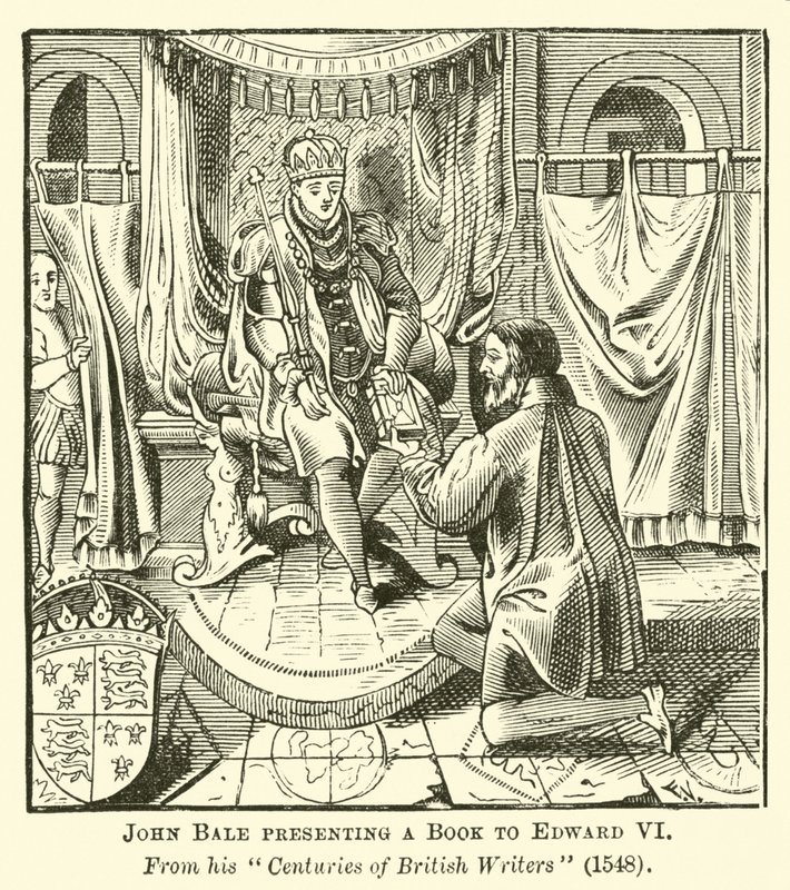 John Bale überreicht ein Buch an Edward VI. von English School