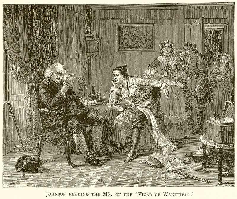 Johnson liest das Manuskript des Vikar von Wakefield von English School