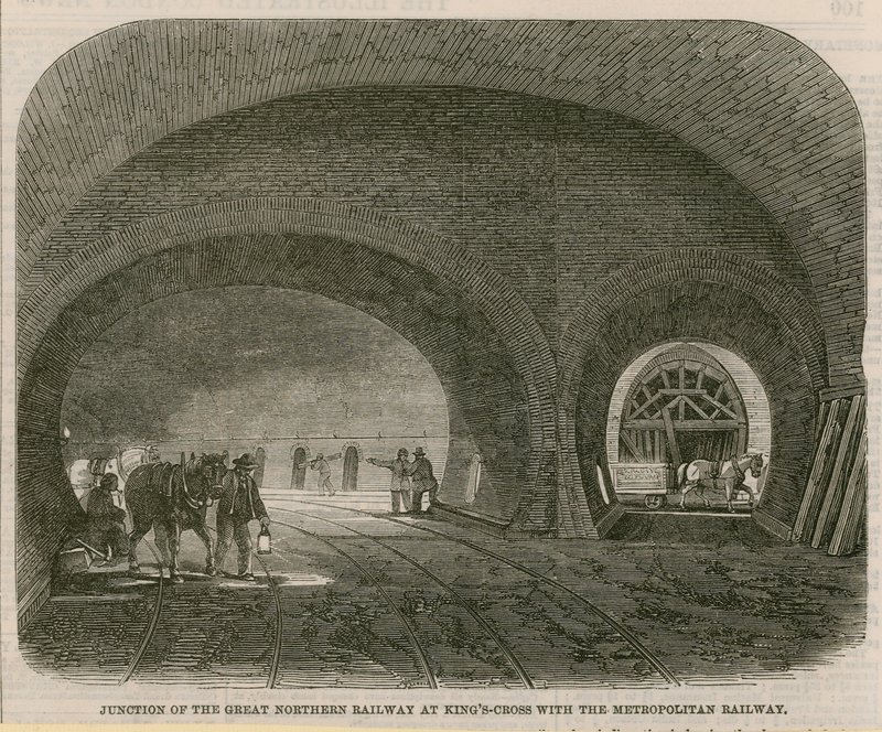 Kreuzung der Great Northern Railway am Kings Cross mit der Metropolitan Railway von English School