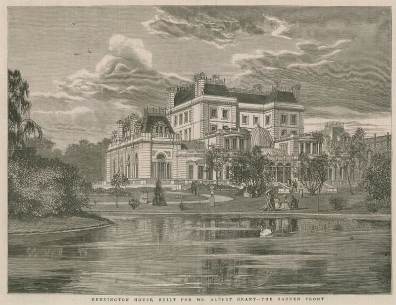 Kensington House, erbaut für Mr. Albert Grant, die Gartenfront von English School