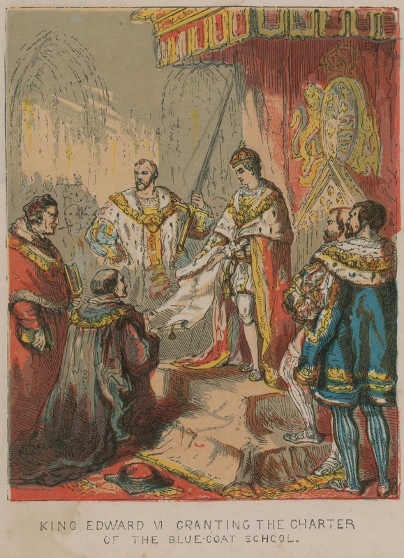 König Edward VI. gewährt die Charta der Bluecoat School von English School