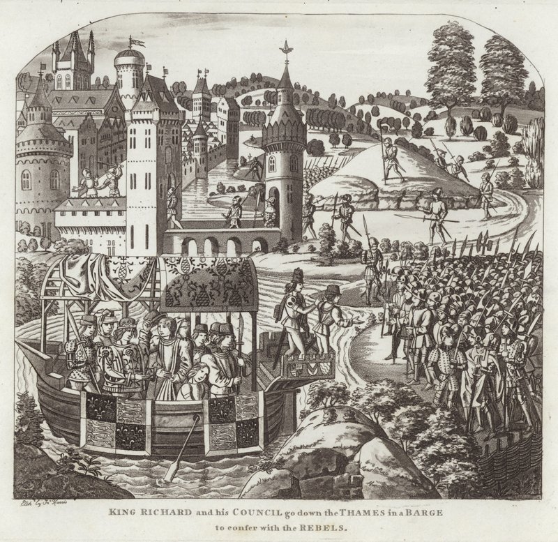 König Richard und sein Rat fahren die Themse hinunter, um mit den Rebellen zu verhandeln von English School