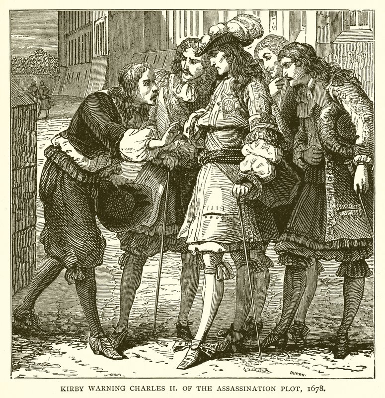 Kirby warnt Karl II. vor dem Attentatsplan, 1678 von English School