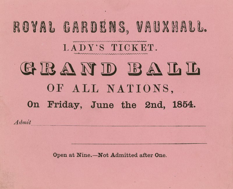 Damenkarte, Vauxhall-Gärten, London, für den 2. Juni 1854 von English School