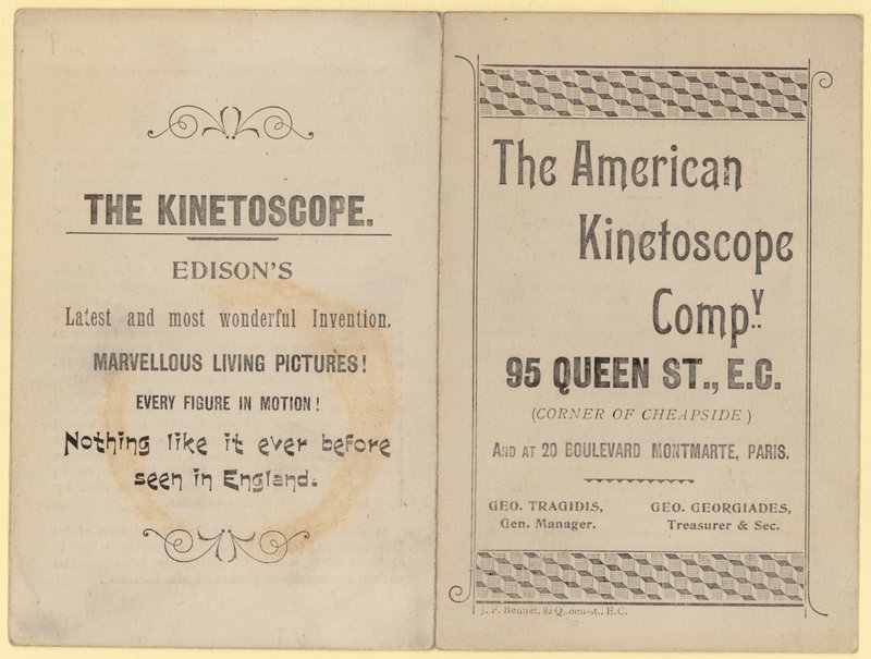 Flugblatt, das das Kinetoskop bewirbt von English School