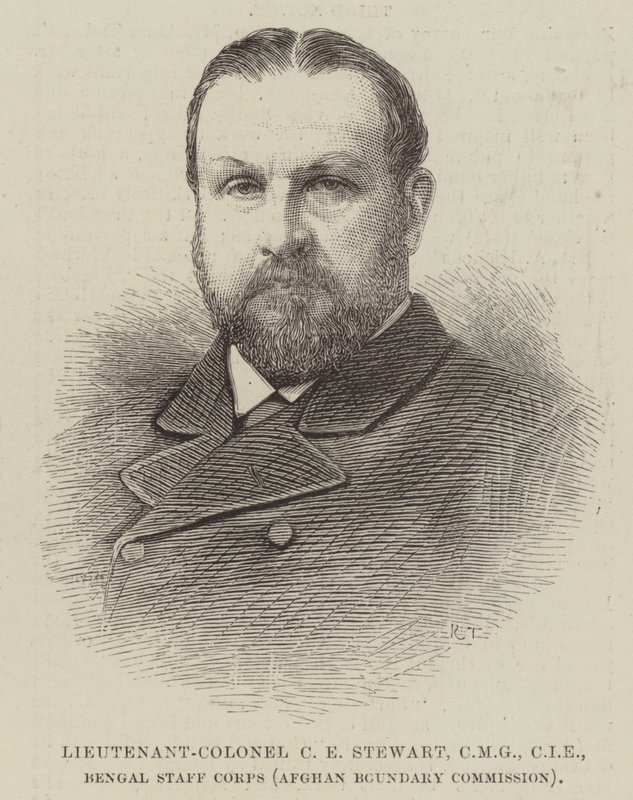 Oberstleutnant C E Stewart, CMG, CIE, Bengal Staff Corps (Afghan Boundary Commission) (Gravur) von English School