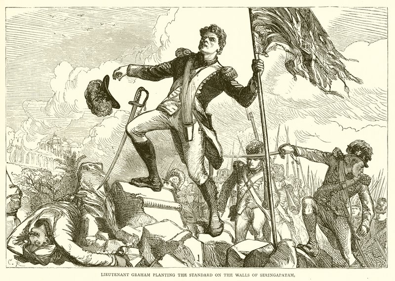 Leutnant Graham pflanzt die Fahne auf die Mauern von Seringapatam von English School