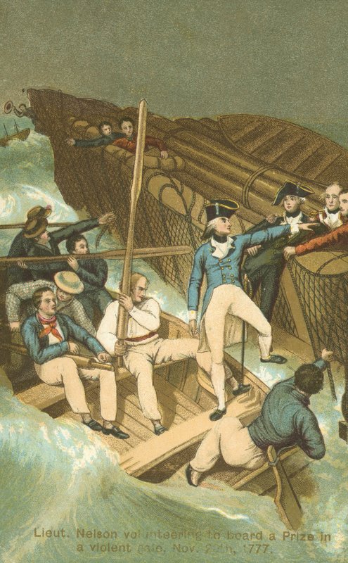Leutnant Horatio Nelson entert ein Schiff in einem Sturm von English School