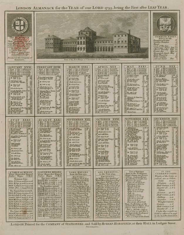 Londoner Almanach für das Jahr unseres Herrn 1793 von English School