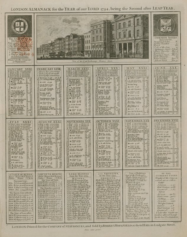 Londoner Almanach für das Jahr unseres Herrn 1794 von English School