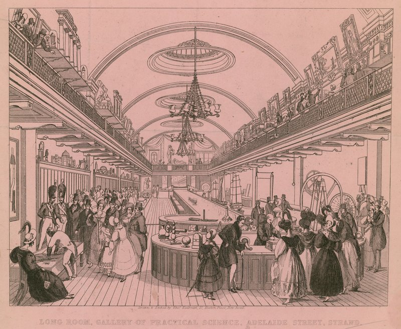 Langer Raum, Galerie der praktischen Wissenschaft, Adelaide Street, Strand, London von English School