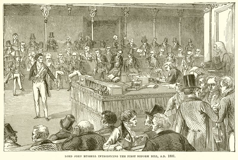 Lord John Russell stellt das erste Reformgesetz vor, 1831 von English School
