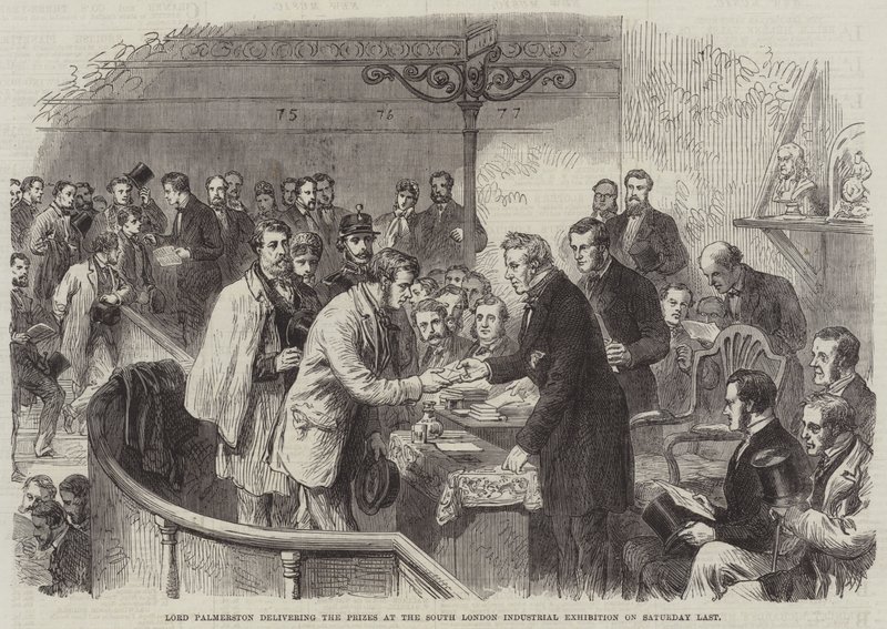Lord Palmerston überreicht die Preise auf der South London Industrial Exhibition am vergangenen Samstag (Stich) von English School