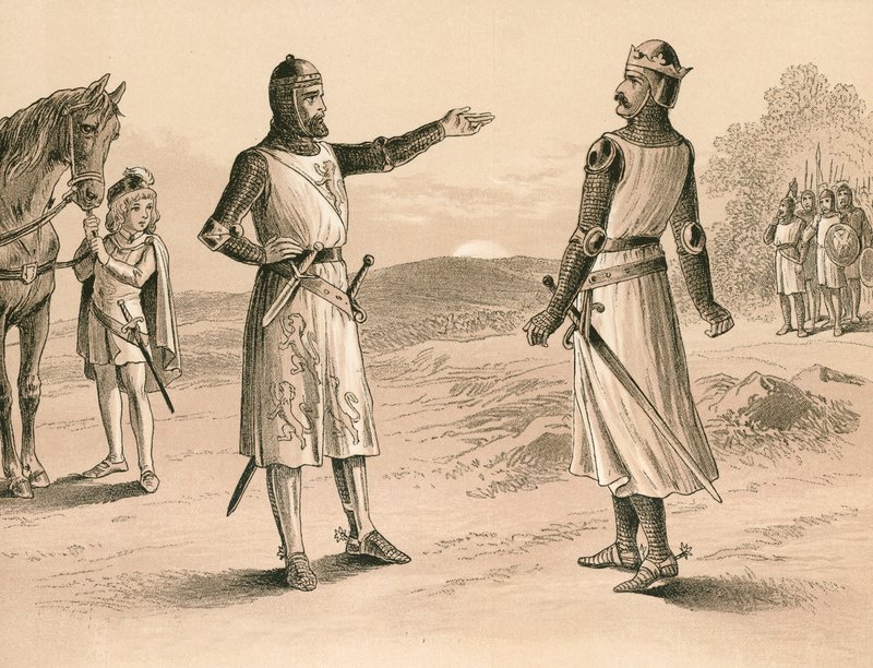 Lord Pembroke und Bruce vor der Schlacht von Methven von English School