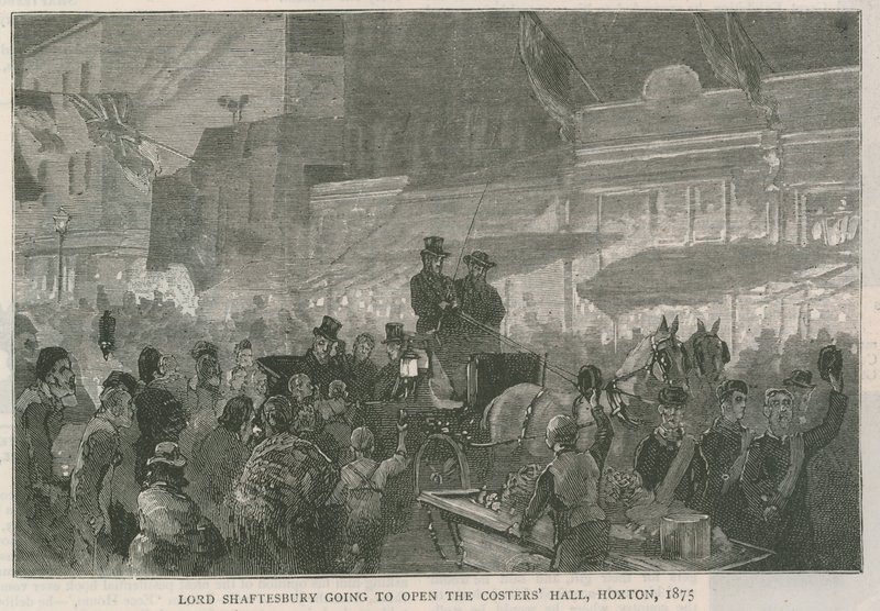 Lord Shaftesbury geht zur Eröffnung der Costers Hall, Hoxton, London, 1875 von English School