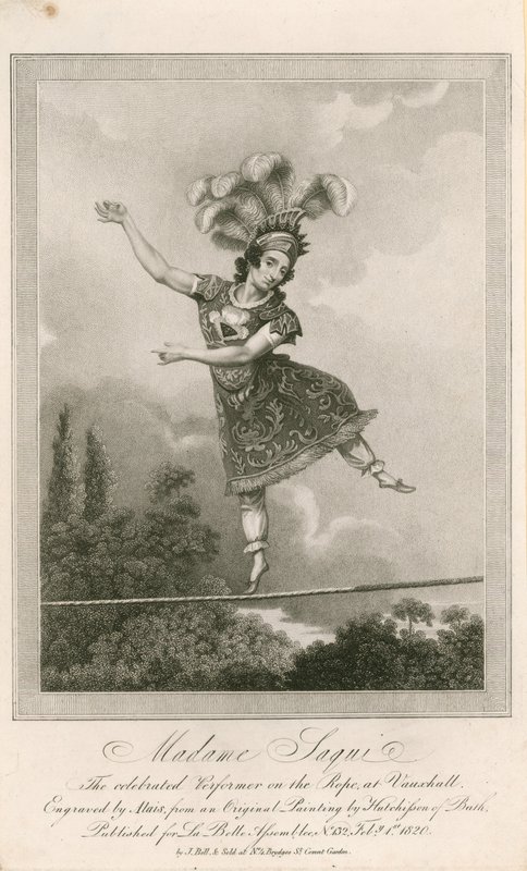 Madame Saqui, die berühmte Seiltänzerin in den Vauxhall-Gärten, London von English School