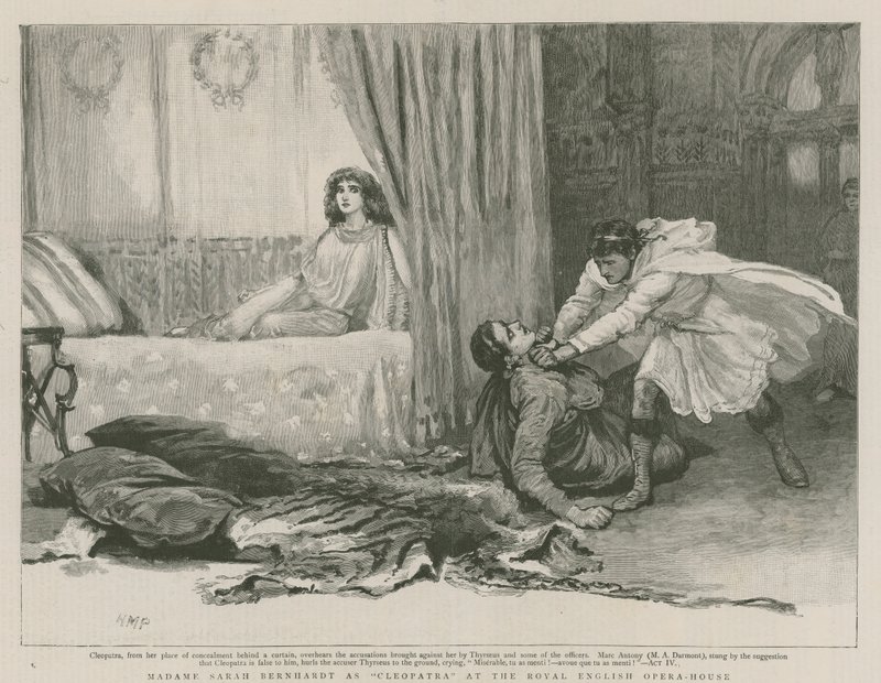 Madame Sarah Bernhardt als Cleopatra im Royal English Opera House von English School