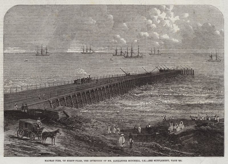 Madras Pier auf Schraubenpfählen, die Erfindung von Mr. Alexander Mitchell, CE von English School