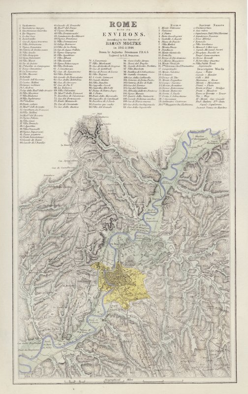 Karte: Rom und Umgebung, nach der Vermessung von Baron Moltke, 1845 und 1846, gezeichnet von Augustus Petermann von English School