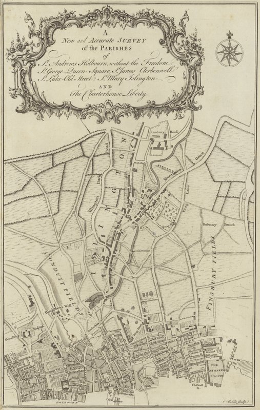 Karte von Islington, Clerkenwell, Holborn und Finsbury von English School