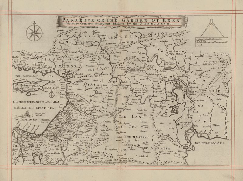 Karte des Paradieses oder des Gartens Eden und der von den Patriarchen bewohnten Länder von English School