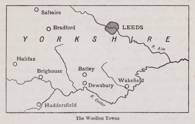 Karte der Wollstädte von Yorkshire (Lithographie) von English School