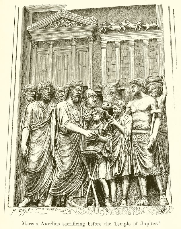 Marcus Aurelius opfert vor dem Tempel des Jupiter von English School