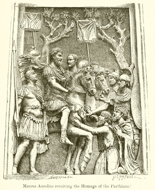 Marcus Aurelius empfängt die Huldigung der Parther von English School