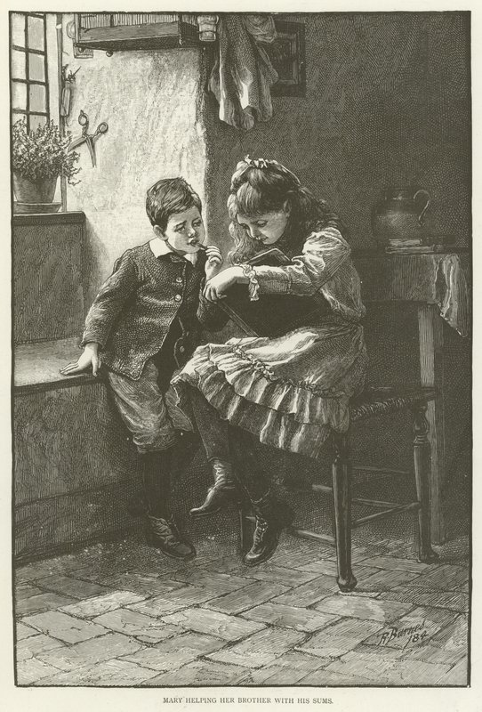 Mary hilft ihrem Bruder bei den Aufgaben von English School