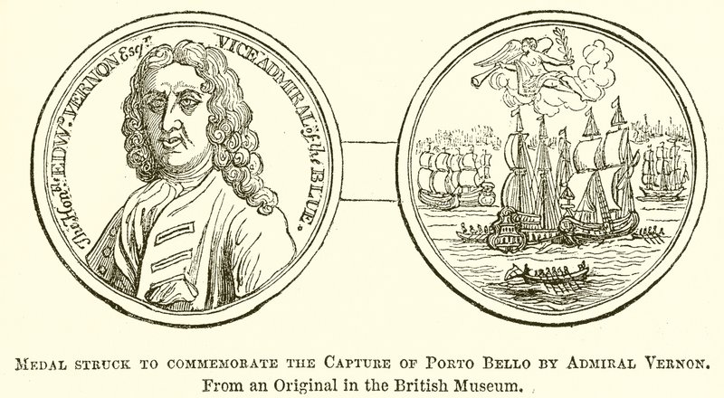 Medaille zur Erinnerung an die Eroberung von Porto Bello durch Admiral Vernon von English School