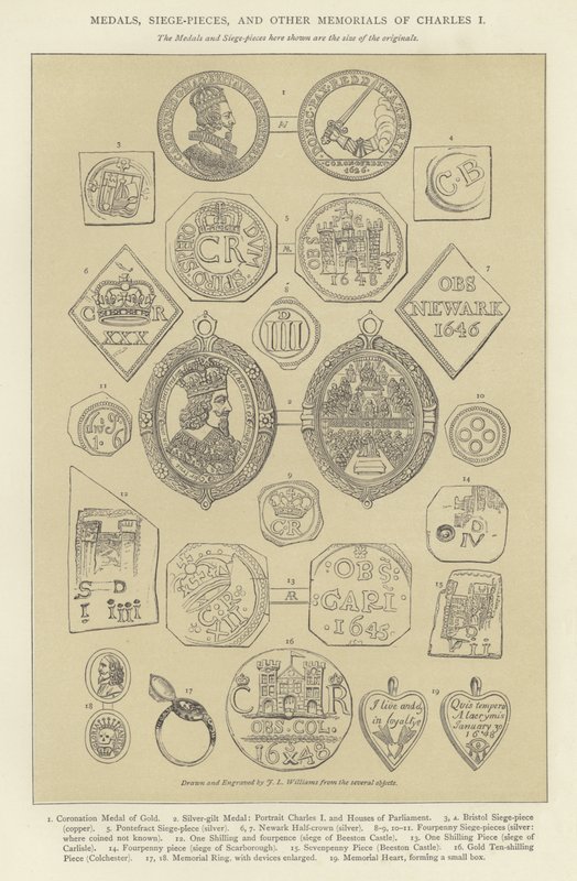 Medaillen, Belagerungsstücke und andere Erinnerungen an Karl I. von English School