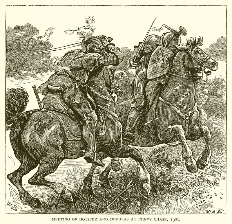 Treffen von Hotspur und Douglas bei Chevy Chase, 1388 von English School