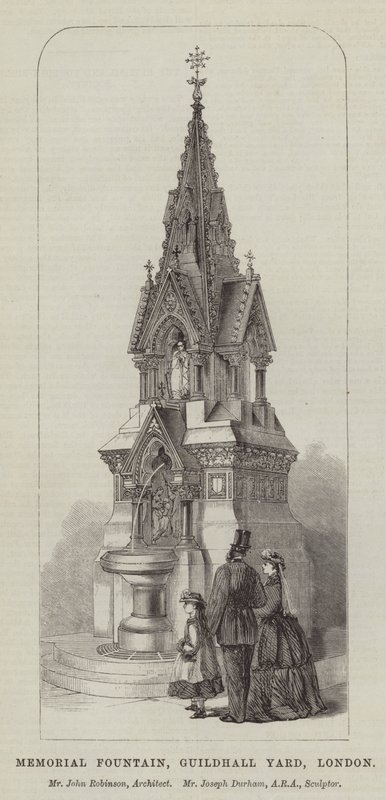 Gedenkbrunnen, Guildhall Yard, London, Mr. John Robinson, Architekt, Mr. Joseph Durham, ARA, Bildhauer (Gravur) von English School