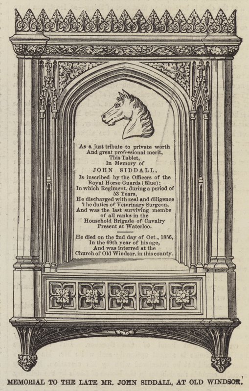 Gedenkstätte für den verstorbenen Mr. John Siddall, in Old Windsor (Stich) von English School