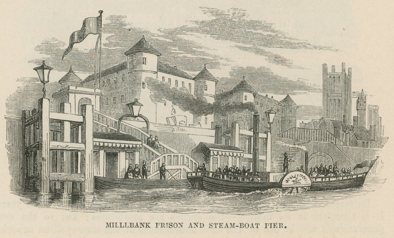 Millbank-Gefängnis und Dampfschiffanlegestelle von English School