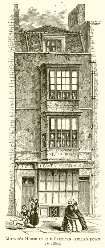 Miltons Haus im Barbican (abgerissen 1864) von English School